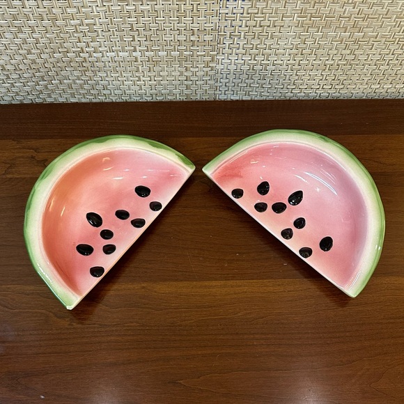🌟5xHP🌟VTG 1970s-80s Set of 2 Glazed Ceramic Watermelon Slice Plates Hobbyist - Picture 2 of 15